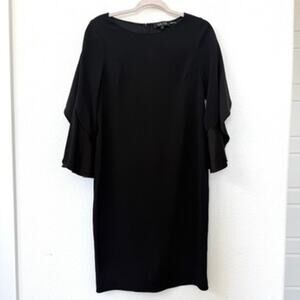 Teri Jon Rickie Freeman Black Ruffle Sleeve Cocktail Dress Women’s Size 6 LBD